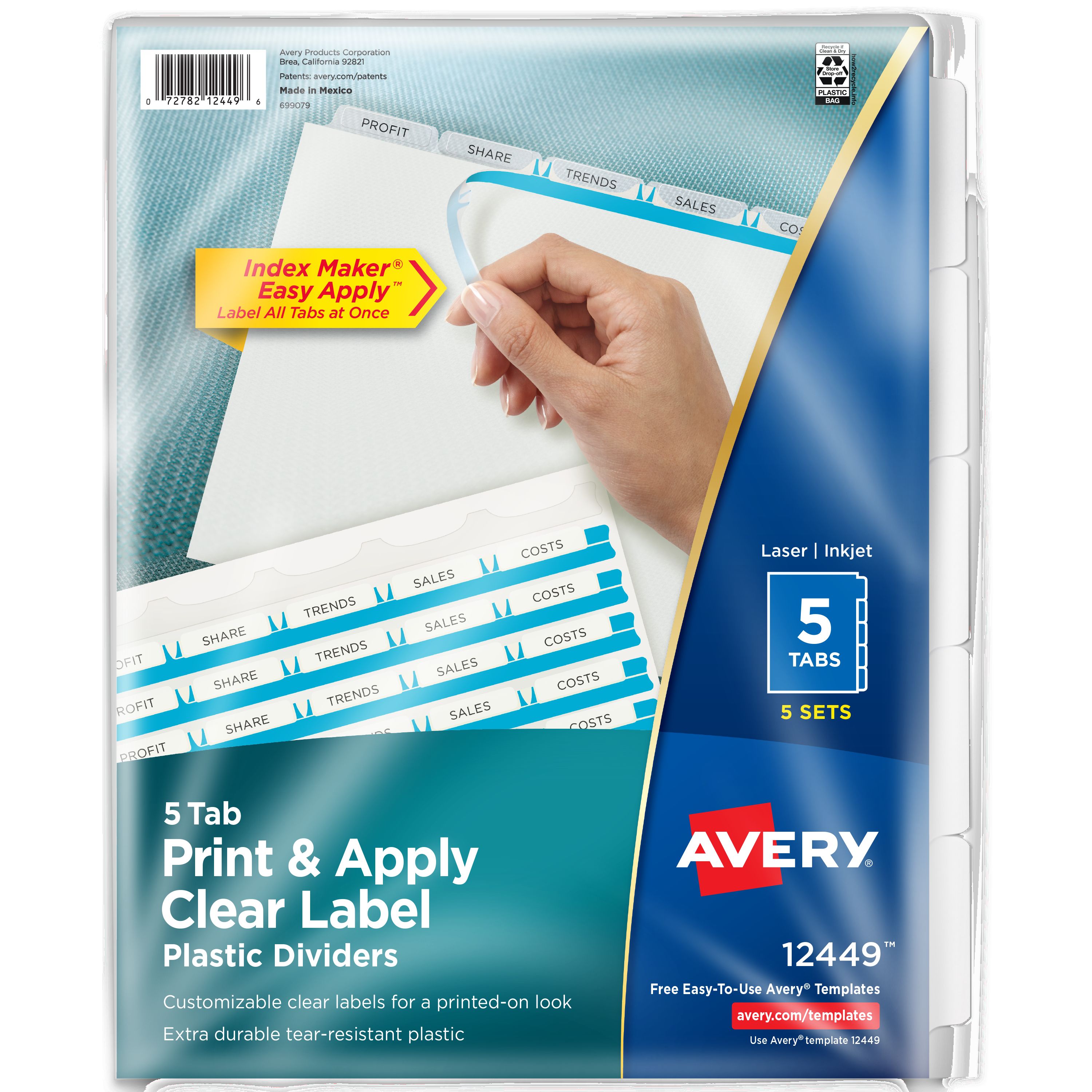 Avery Print & Apply Plastic Dividers 5 Sets (12449) | Avery